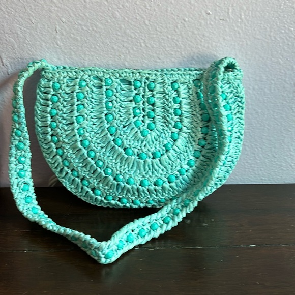 Turquoise Blue The Broadway Raffia Handbag Purse Made in Italy Never Used - Picture 1 of 5